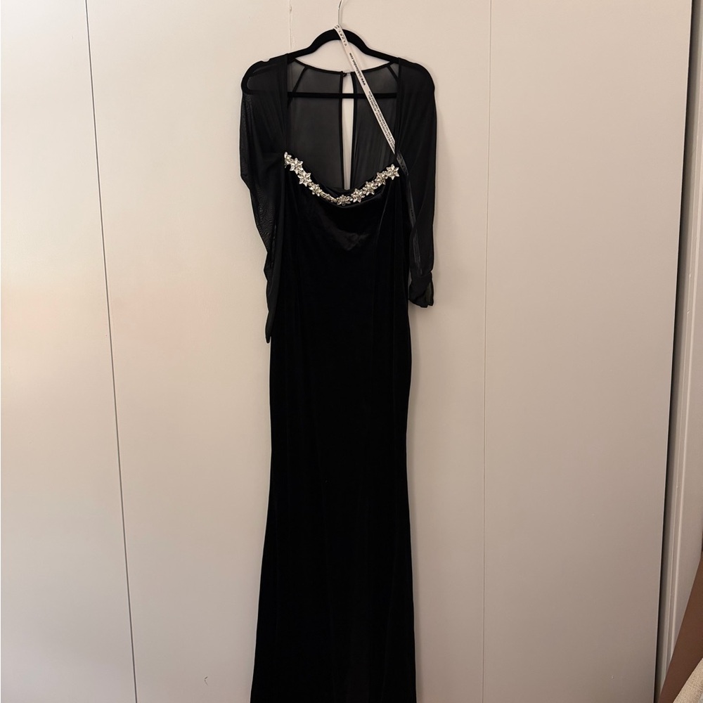 Club L London Black Long Sleeve Mesh Evening Gown with Embellished Bandeau - Picture 6 of 9